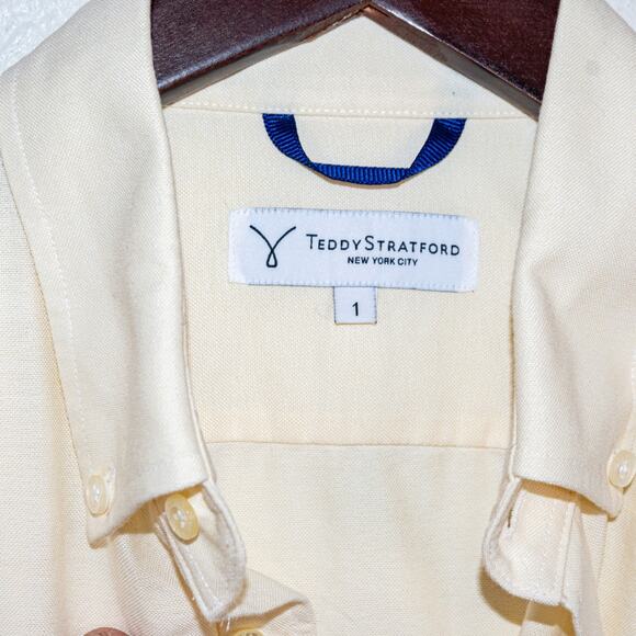 Teddy Stratford NYC Men's Button zip Button Down Shirt In Yellow size 1 - Picture 4 of 9